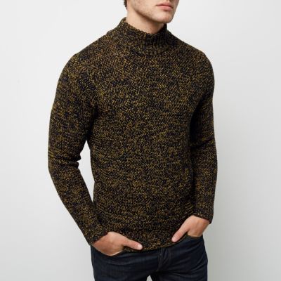 Navy Only & Sons twist knit roll neck jumper